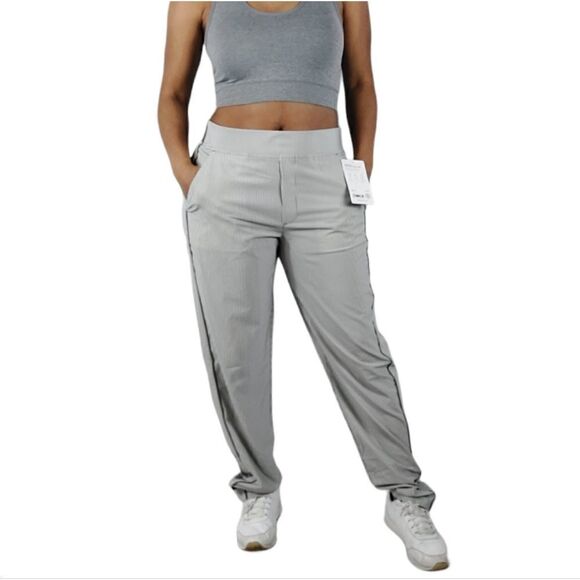 Athleta Brooklyn textured stripe pants 8 T tall white gray - Picture 2 of 7